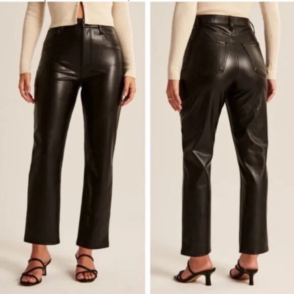 Abercrombie & Fitch The Ankle Straight Ultra High Rise Vegan Leather Pants- 27/4